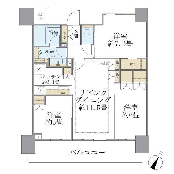 BRILLIA TOWER横浜 東神奈川(3LDK/17階)の間取り写真