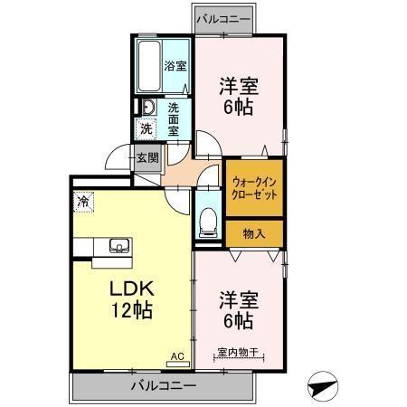 リビングタウン弓ヶ浜C棟(2LDK/1階)の間取り写真