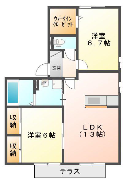 グリーンヒル高岡台A(2LDK/1階)の間取り写真
