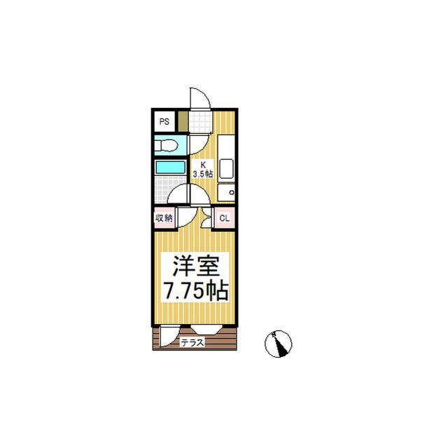 ハイツ東部(1K/2階)の間取り写真