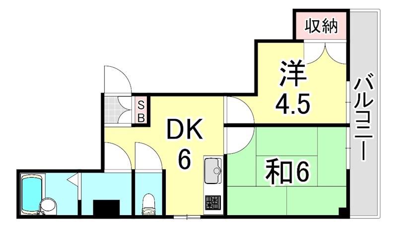 下坂部ベース02(2DK/4階)の間取り写真