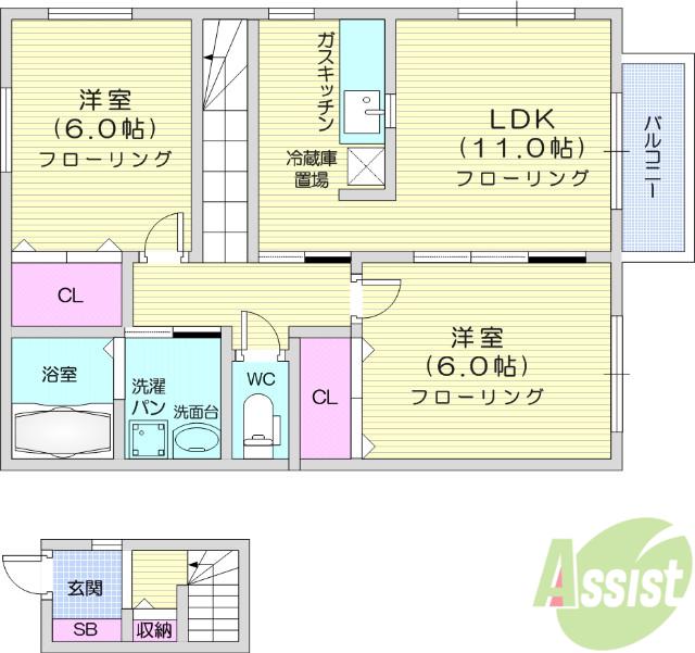 ウィステリア(2LDK/2階)の間取り写真