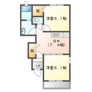 アサンテ サーナA.B棟(2DK/1階)の間取り写真