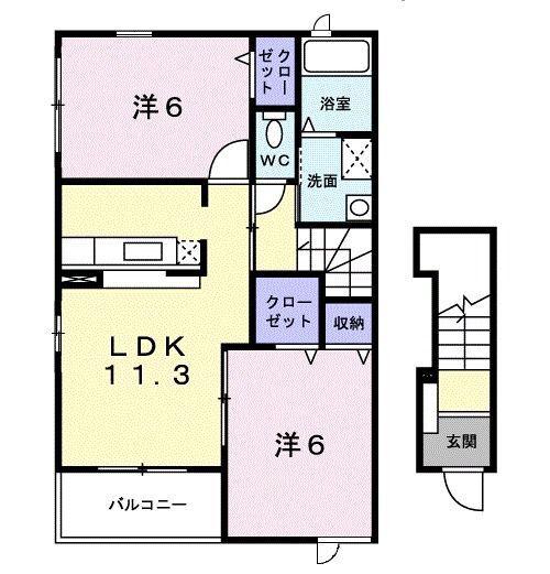 コンフォート(2LDK/2階)の間取り写真