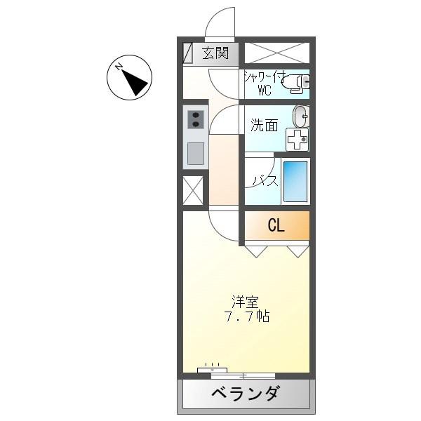 サンライン東部(1K/4階)の間取り写真