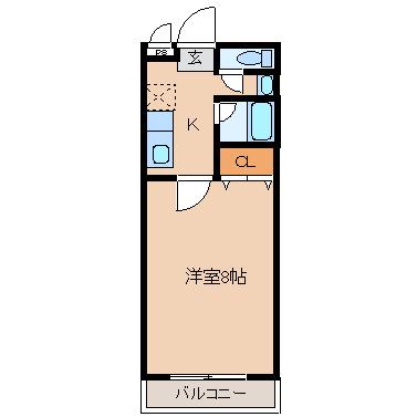 アウスレーゼ小中(1K/1階)の間取り写真