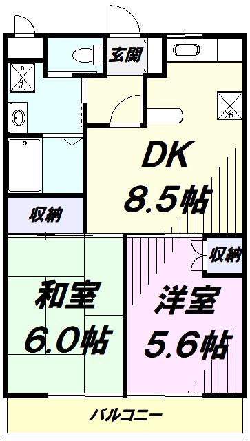 グリーンファミール(2DK/2階)の間取り写真