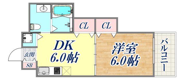 エスペランサ御影Ⅱ(1DK/2階)の間取り写真