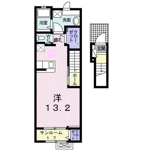グランドソレイユC(ワンルーム/2階)の間取り写真