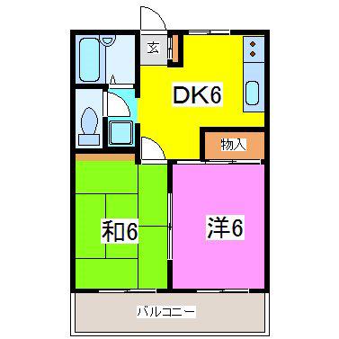 フォルトゥーナ健軍(2DK/1階)の間取り写真