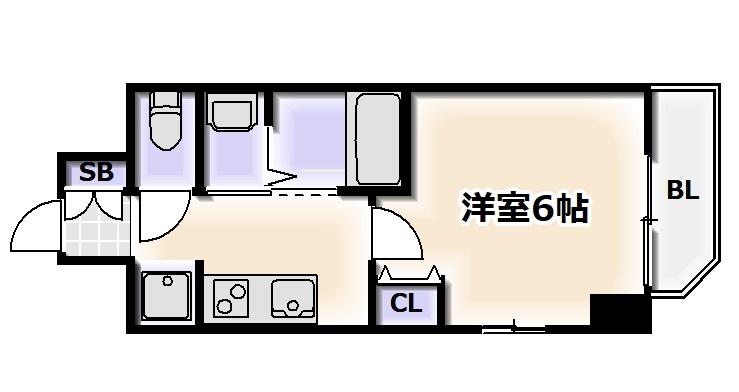 ファーストフィオーレ難波クレシア(1K/6階)の間取り写真