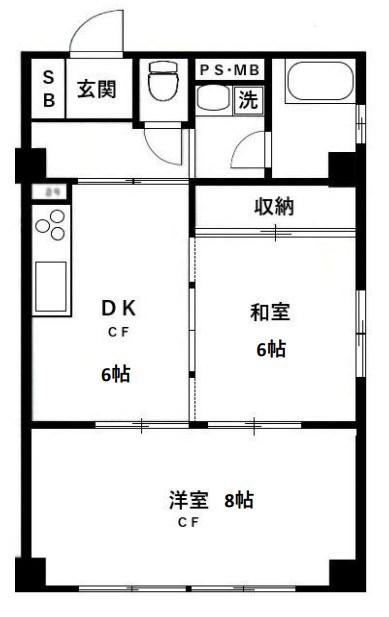 横浜天王町レジデンス(2DK/4階)の間取り写真