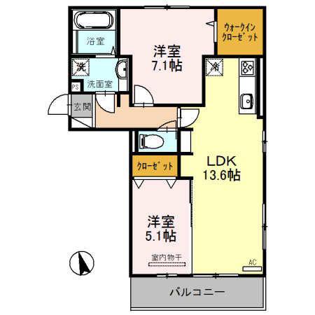 カンフリエ イースト(2LDK/3階)の間取り写真
