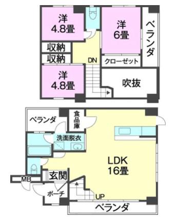 メゾネット銘苅(3LDK/2階)の間取り写真