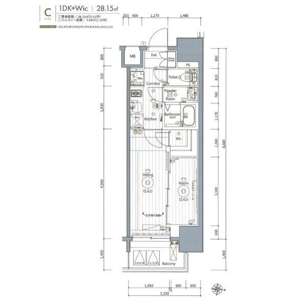 エステムコート名古屋新栄VI アートテラス(1DK/11階)の間取り写真