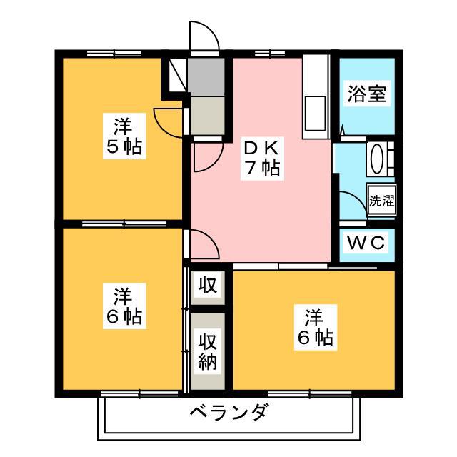 ソシア・エム B(3DK/2階)の間取り写真