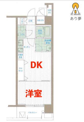 ヴィータローザ横浜吉野町(1DK/4階)の間取り写真