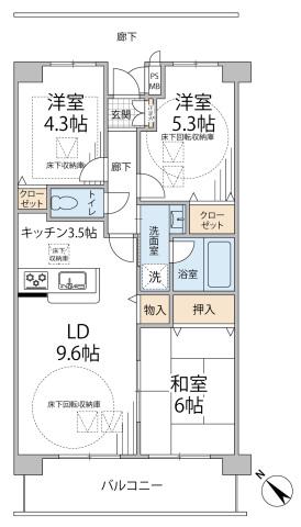 クラージュ石川(3LDK/3階)の間取り写真