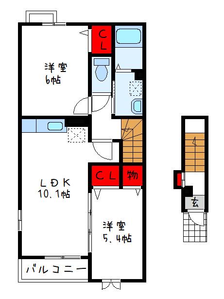 フォルテ・辻之(2LDK/2階)の間取り写真