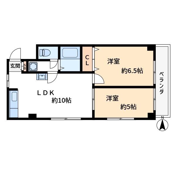 第二田代ビル(2LDK/2階)の間取り写真