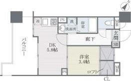 QREST博多東II(1DK/7階)の間取り写真