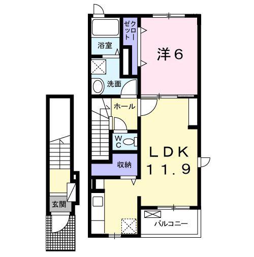 ブラウニーメゾンF(1LDK/2階)の間取り写真