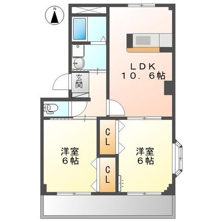 めぞん80番館(2LDK/1階)の間取り写真