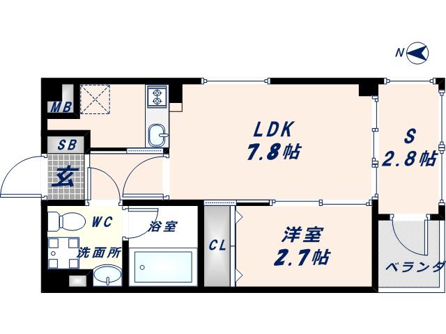 ウエストリッツ巽(1SDK/4階)の間取り写真