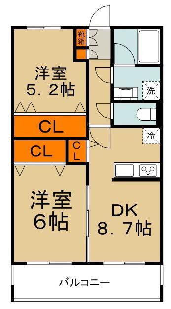 ドミール新川崎(2DK/2階)の間取り写真