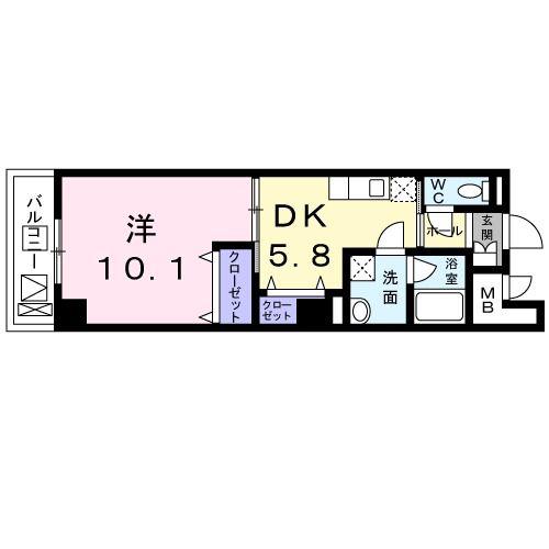ミルト中町(1DK/2階)の間取り写真