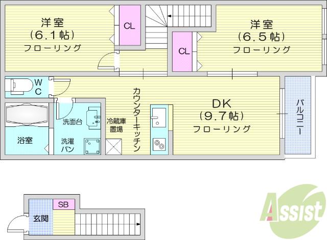プラソン(2DK/2階)の間取り写真