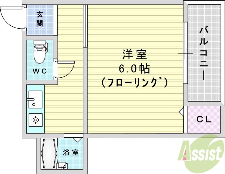 グローリー1(1K/4階)の間取り写真
