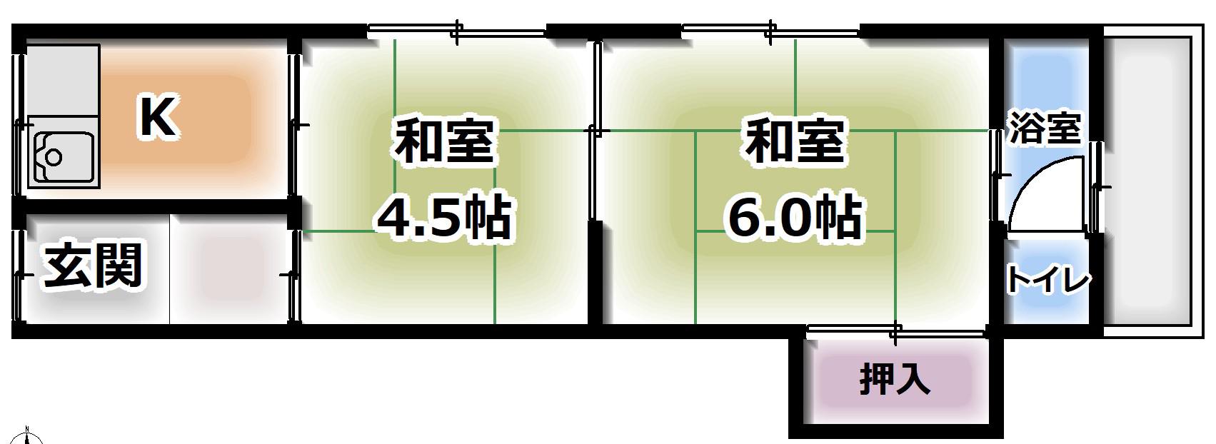 大池町文化(2K/2階)の間取り写真