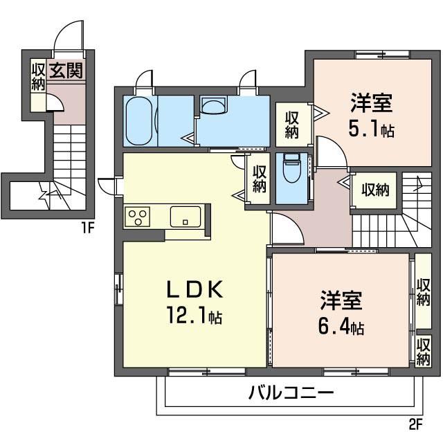 プレジールB棟(2LDK/2階)の間取り写真