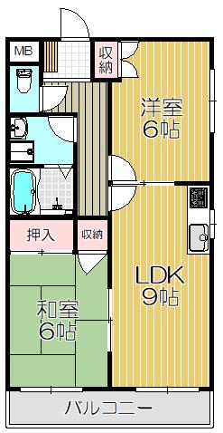 甲子園マンション2(2LDK/2階)の間取り写真