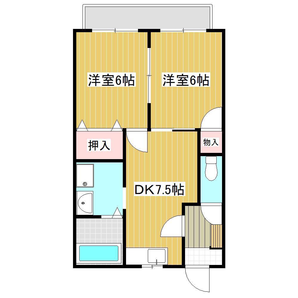 サンライズ東仙台(2DK/1階)の間取り写真
