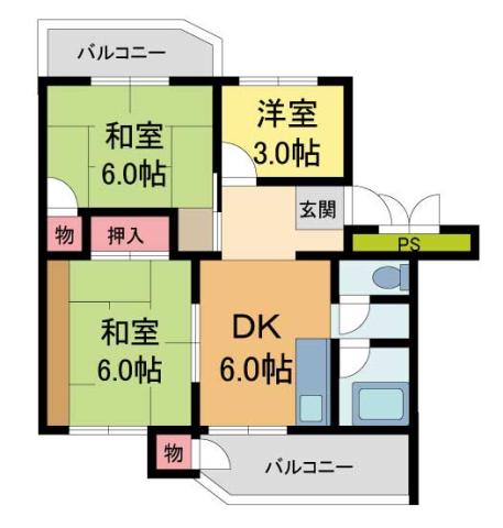 安倉団地1号棟(3DK/5階)の間取り写真