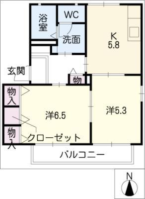 サニーコート(2K/2階)の間取り写真