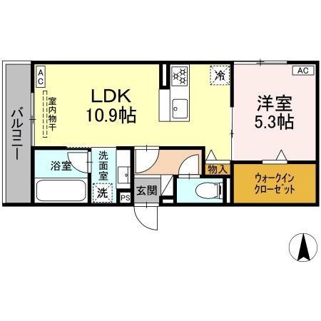 セレスティア田神 ウエスト(1LDK/2階)の間取り写真