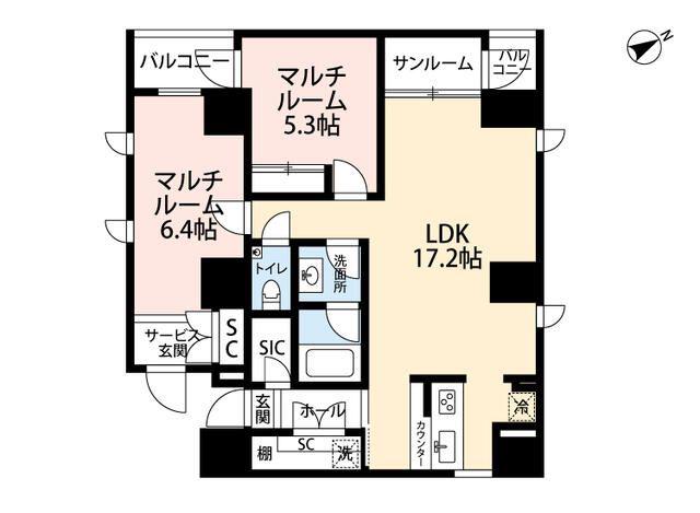 J1619(2LDK/8階)の間取り写真
