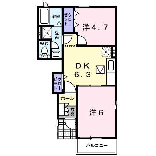 サンライズ新町A(2DK/1階)の間取り写真