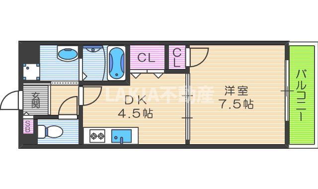 寺田町ハイツ(1DK/3階)の間取り写真