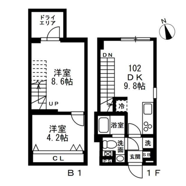 ノゾミオ祐天寺(2DK/B1階)の間取り写真