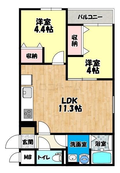 富田林市本町AP(2LDK/1階)の間取り写真