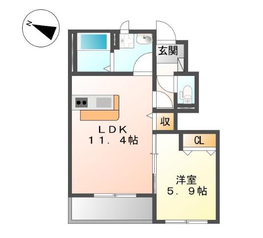 フォンターナ(1LDK/1階)の間取り写真