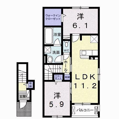 フランかかみ野III(2LDK/2階)の間取り写真
