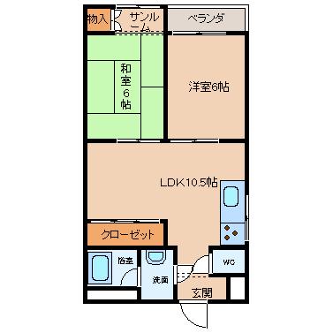 ヴィアーレ伏見台(2LDK/3階)の間取り写真