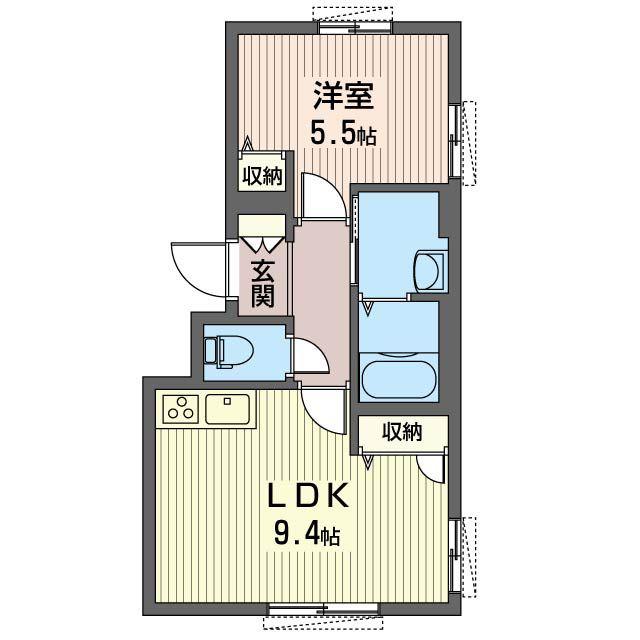 ルミナス神山(1LDK/2階)の間取り写真