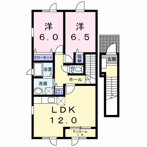 ホームツリーA(2LDK/2階)の間取り写真