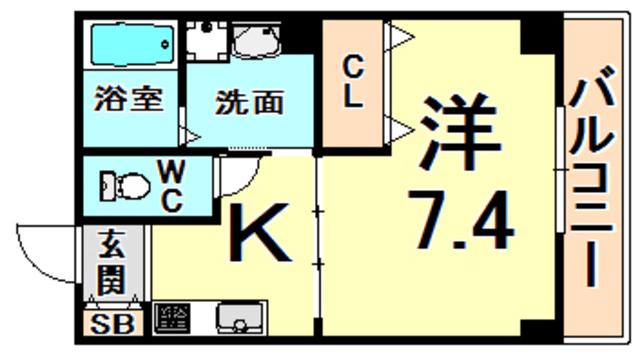 ボヌール伊丹(1K/3階)の間取り写真